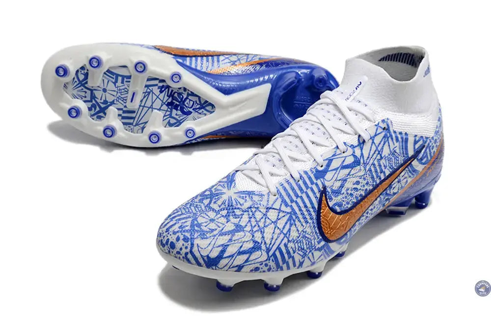 Air Zoom Mercurial Superfly 9 AG CR7 Personal Edition - Blanc/Cuivré/Bleu