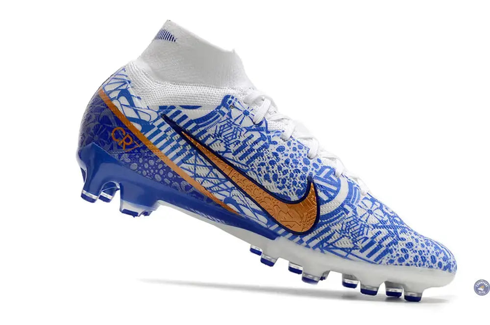 Air Zoom Mercurial Superfly 9 AG CR7 Personal Edition - Blanc/Cuivré/Bleu