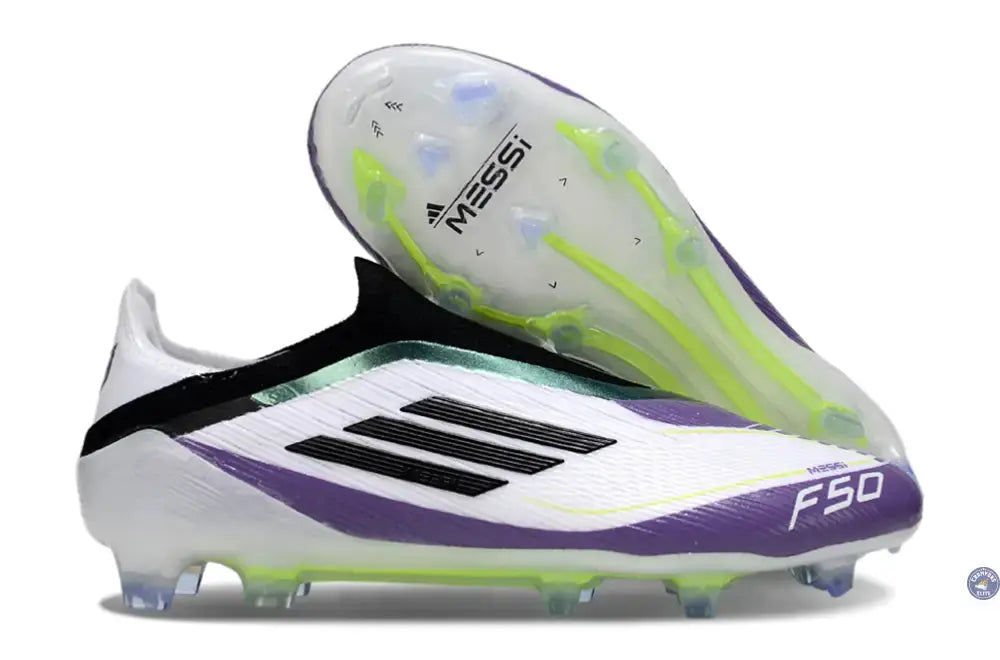 F50 Elite Laceless FG - Blanc/Violet/Vert