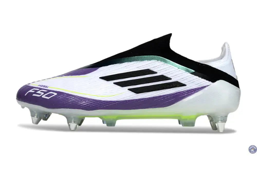 F50 Elite Laceless SG - Blanc/Noir/Violet/Jaune Fluo