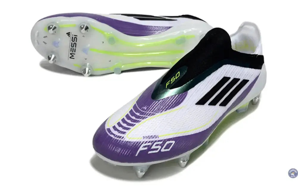 F50 Elite Laceless SG - Blanc/Noir/Violet/Jaune Fluo