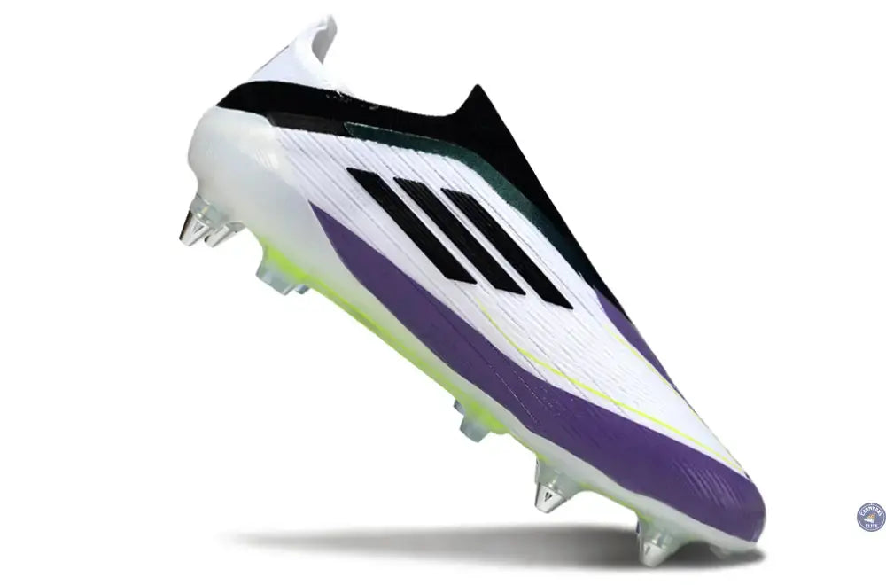 F50 Elite Laceless SG - Blanc/Noir/Violet/Jaune Fluo