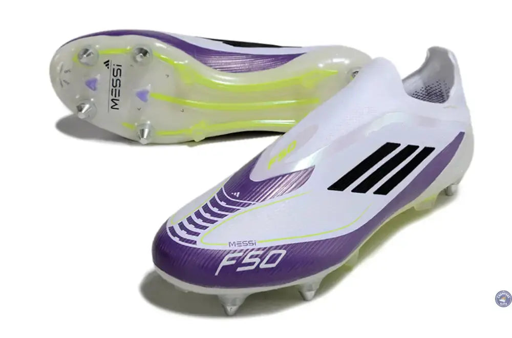 F50 Elite Laceless SG - Blanc/Violet/Noir/Jaune Fluo