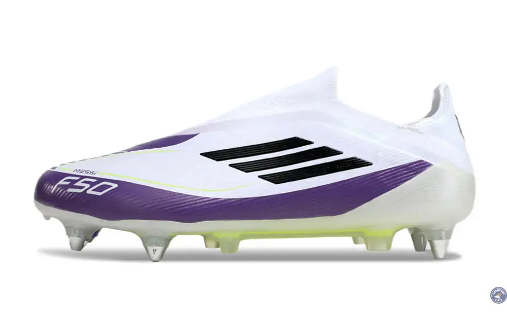 F50 Elite Laceless SG - Blanc/Violet/Noir/Jaune Fluo