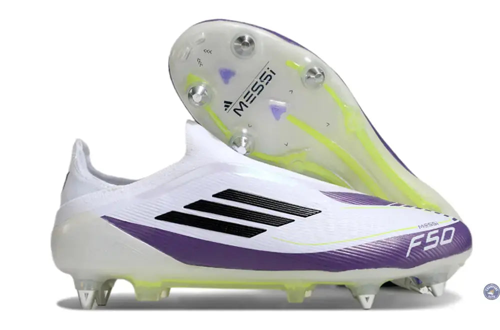 F50 Elite Laceless SG - Blanc/Violet/Noir/Jaune Fluo