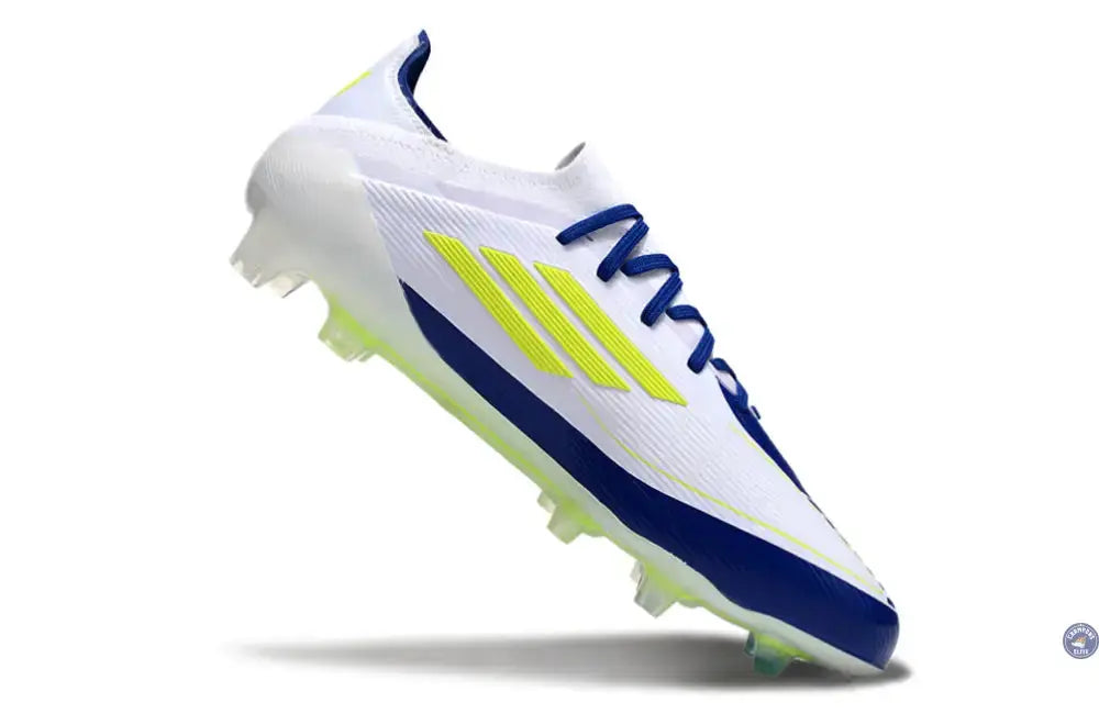 F50 Elite Lacets FG - Blanc/Bleu/Jaune Fluo
