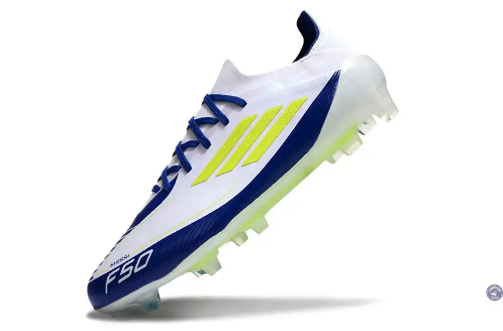 F50 Elite Lacets FG - Blanc/Bleu/Jaune Fluo