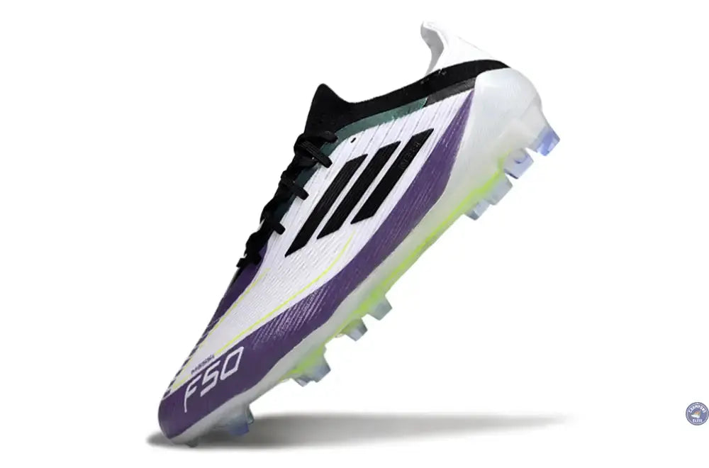 F50 Elite Lacets FG - Blanc/Violet/Noir/Jaune Fluo