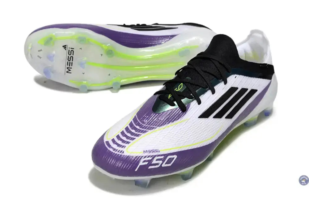 F50 Elite Lacets FG - Blanc/Violet/Noir/Jaune Fluo