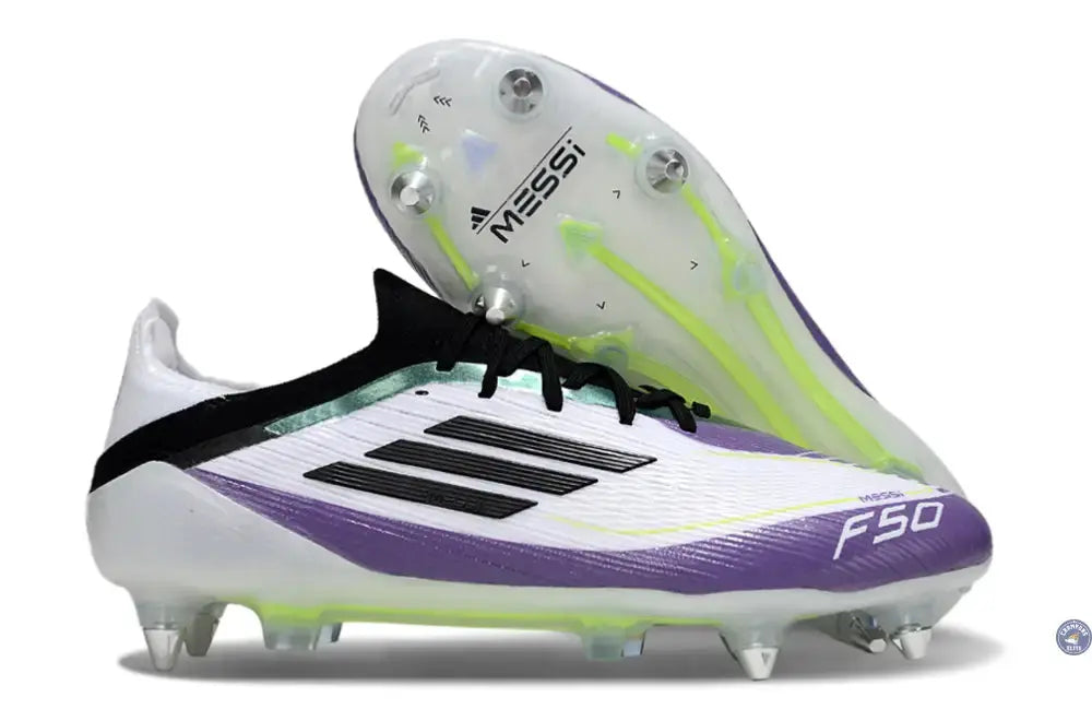 F50 Elite Lacets SG - Blanc/Violet/Jaune Fluo/Noir