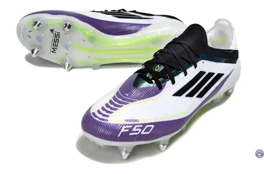F50 Elite Lacets SG - Blanc/Violet/Jaune Fluo/Noir