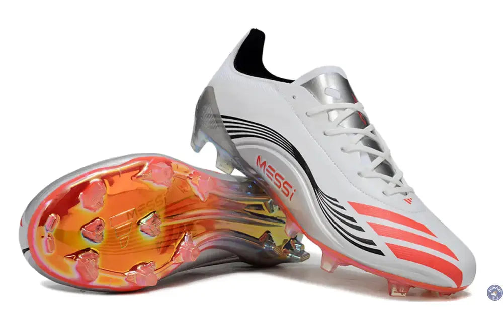 F50 MESSI ELITE Languette FG PRESTIG10 - BLANC/LUCID RED/ARGENTÉ