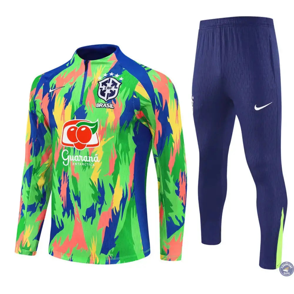 Survêtement d'entraînement demi-zip - Brésil 2025/2026 - Camouflage Vert/Bleu