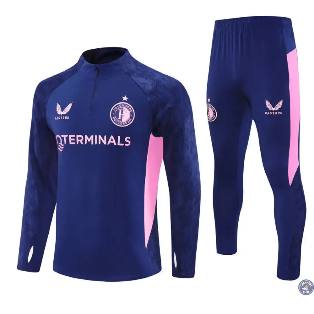 Survêtement d'entraînement demi-zip - Feyenoord 2025/2026 - Bleu Marine/Rose