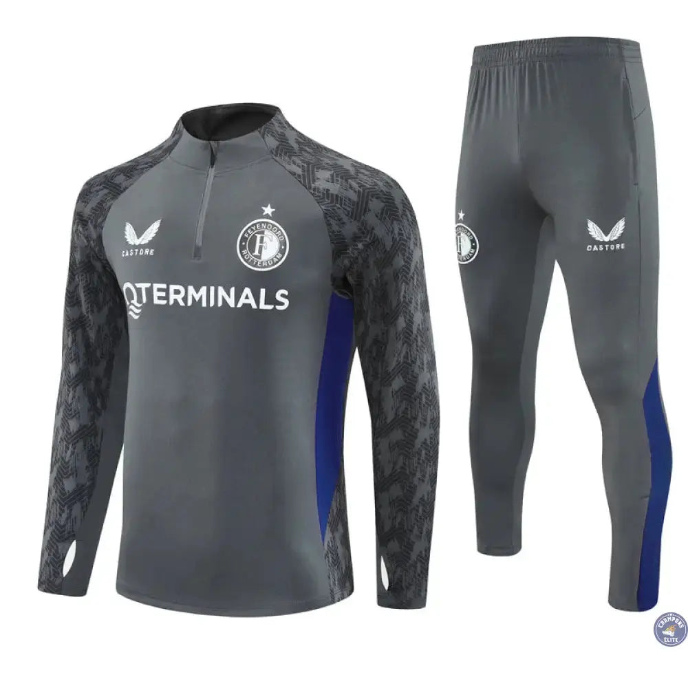 Survêtement d'entraînement demi-zip - Feyenoord 2025/2026 - Gris/Blanc/Noir