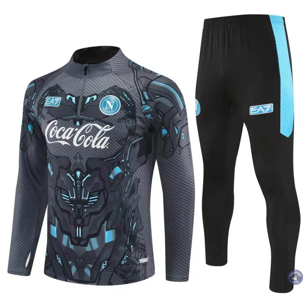 Survêtement d'entraînement demi-zip - Naples 2025/2026 - Gris/Noir/Bleu Ciel