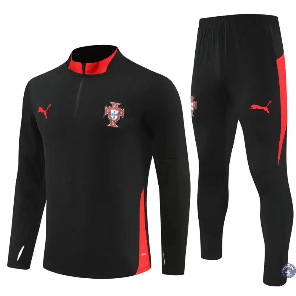 Survêtement d'entraînement demi-zip - Portugal 2025/2026 - Noir/Rouge