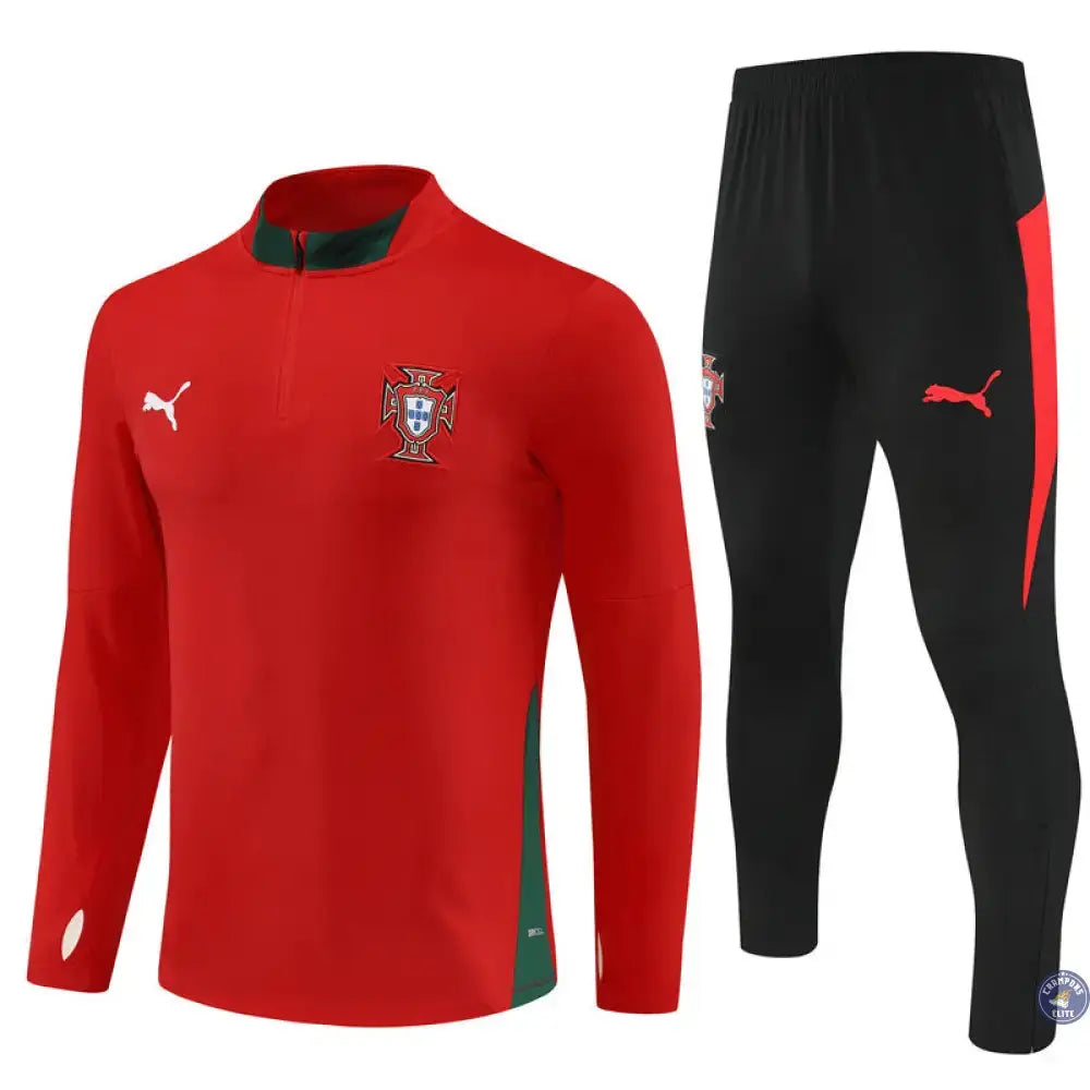Survêtement d'entraînement demi-zip - Portugal 2025/2026 - Rouge/Noir/Vert