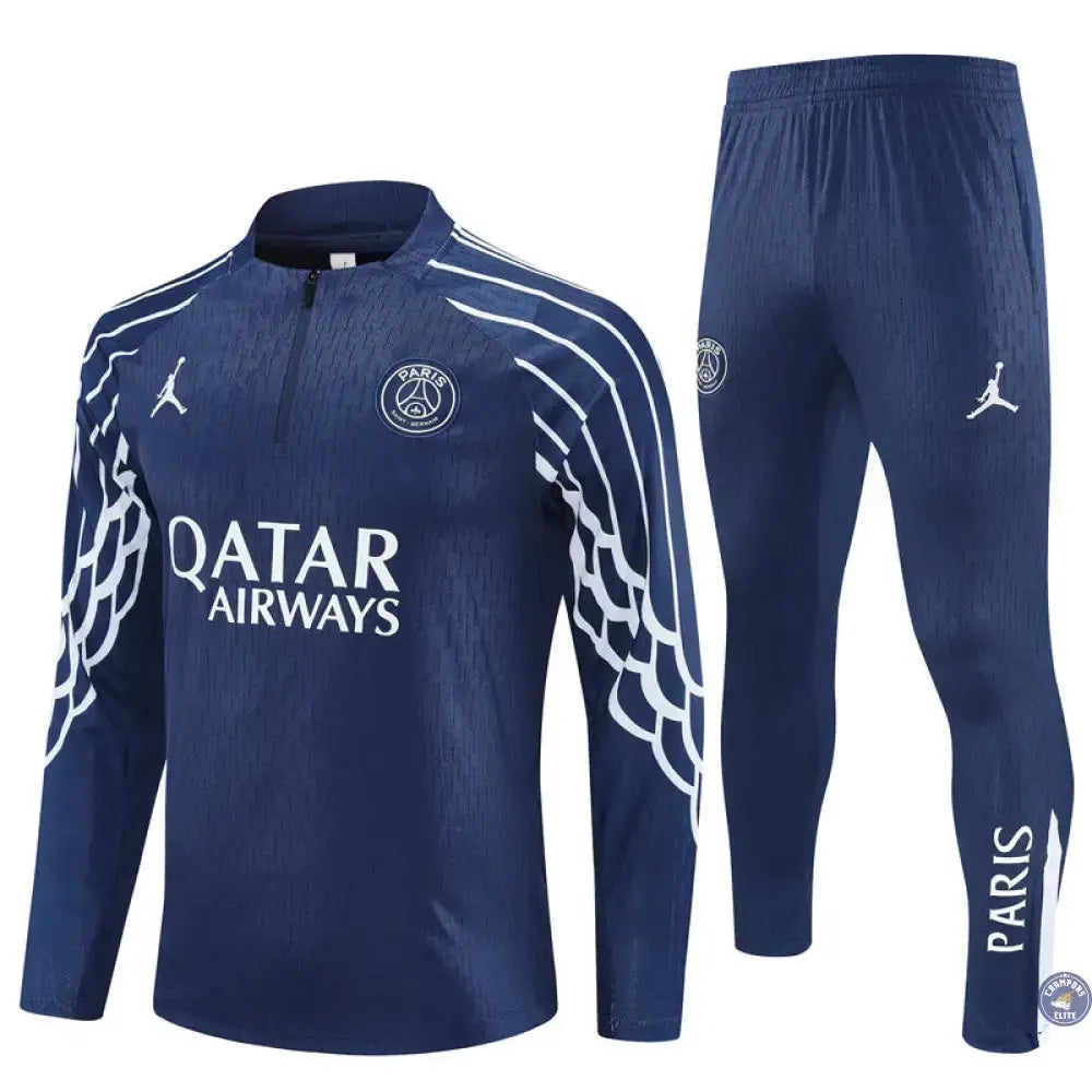 Survêtement d'entraînement demi-zip - PSG 2025/2026 - à rayures Bleu Marine/Blanc