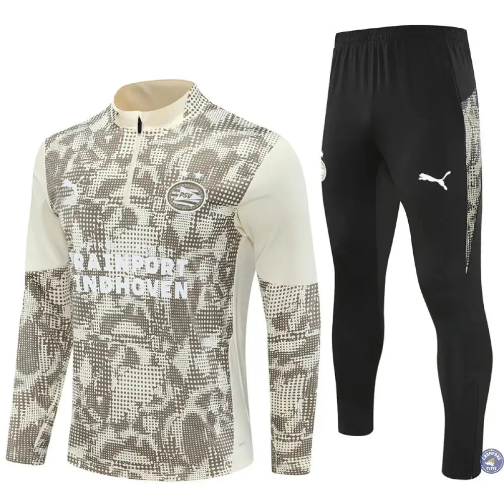 Survêtement d'entraînement demi-zip - PSV 2025/2026 - Beige/Kaki/Noir/Blanc