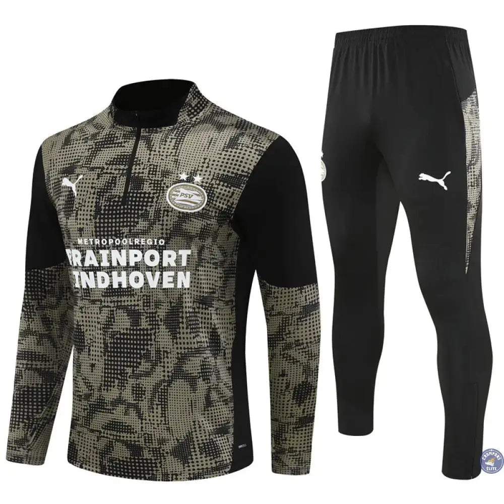 Survêtement d'entraînement demi-zip - PSV 2025/2026 - Kaki/Noir/Blanc