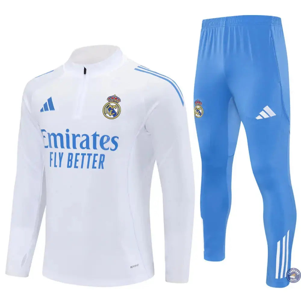 Survêtement d'entraînement demi-zip - Real Madrid 2025/2026 - Blanc/Bleu Ciel