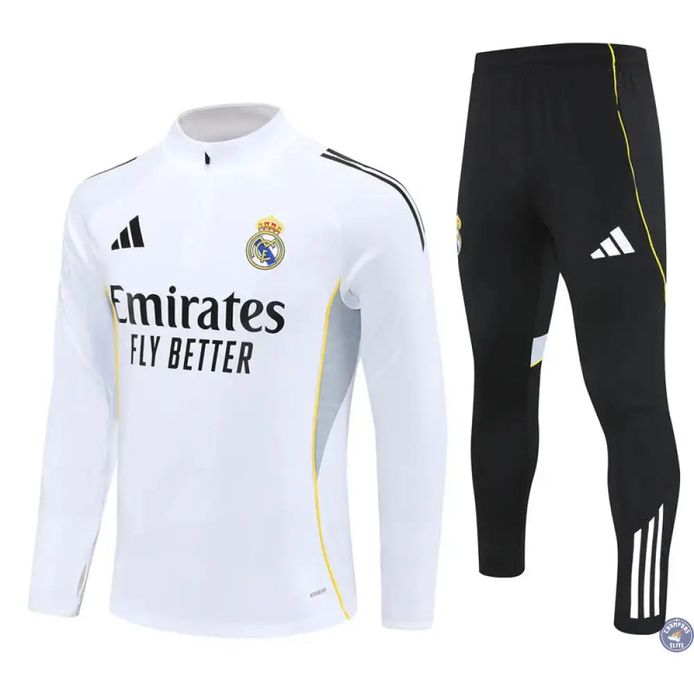 Survêtement d'entraînement demi-zip - Real Madrid 2025/2026 - Blanc/Noir/Gris/Jaune