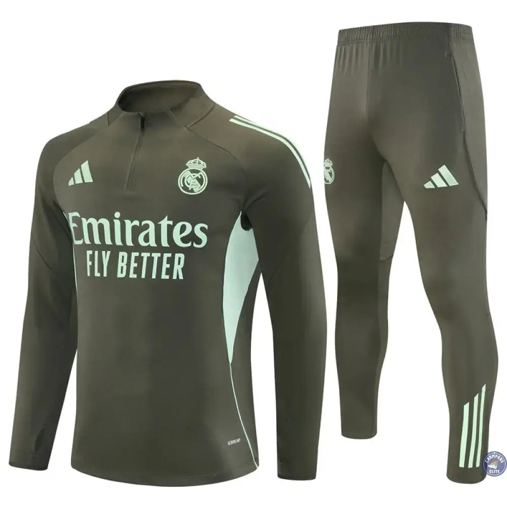 Survêtement d'entraînement demi-zip - Real Madrid 2025/2026 - Kaki/Bleu Turquoise