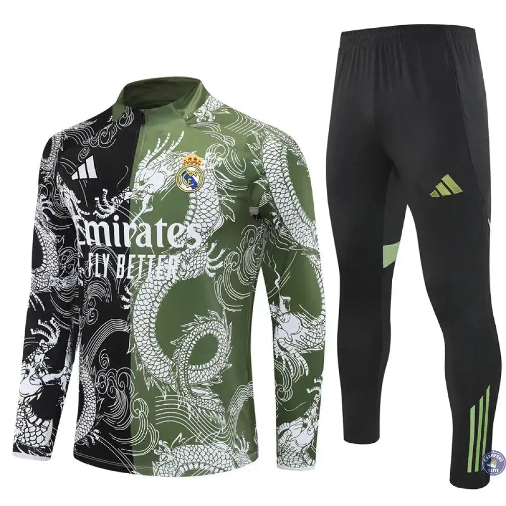 Survêtement d'entraînement demi-zip - Real Madrid 2025/2026 - Version Dragon Vert/Noir