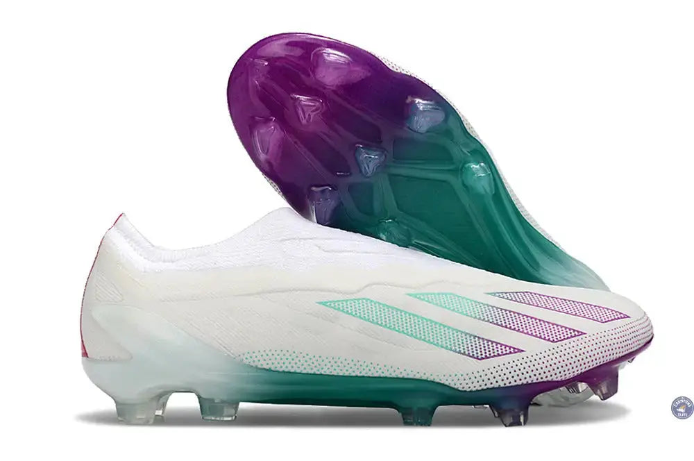 X Crazyfast Elite Laceless FG Blanc/Violet/Vert