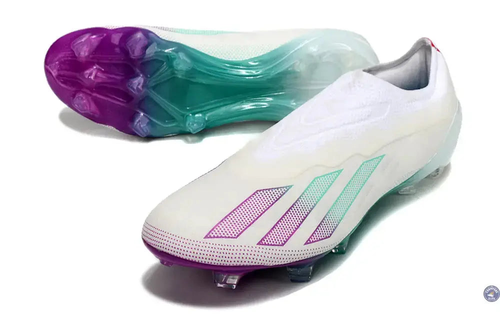 X Crazyfast Elite Laceless FG Blanc/Violet/Vert