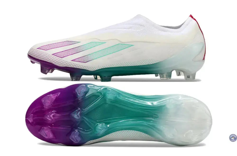 X Crazyfast Elite Laceless FG Blanc/Violet/Vert